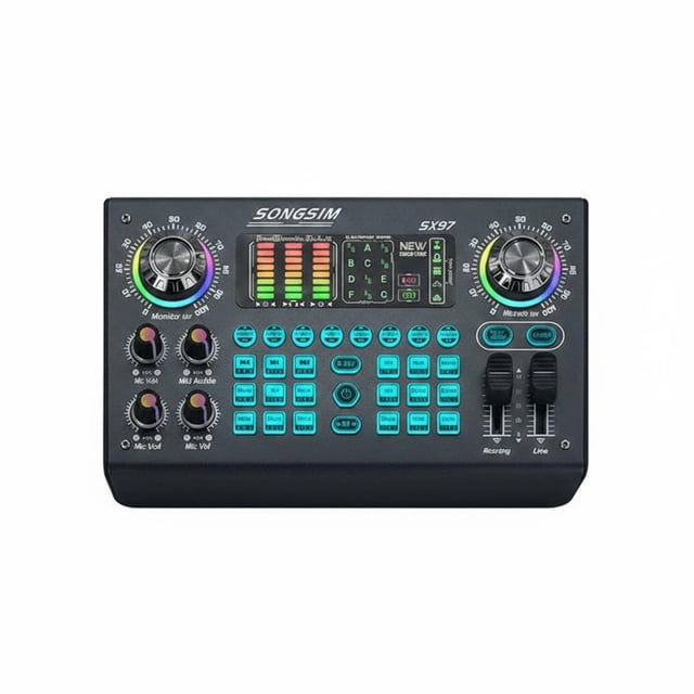 kowaku Broadcasting Sound Card 48V Specter Power Live Stream Audio Audio Controller 16 Effects Broadcast Sound Audio Controller for Streamers, Singers, Black