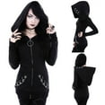 thumbnail image 2 of Odeerbi Cardigan For Women Loose Gothic Punk Coat Long Sleeve Hooded Black Cardigan Zipper Jacket Black, 2 of 8