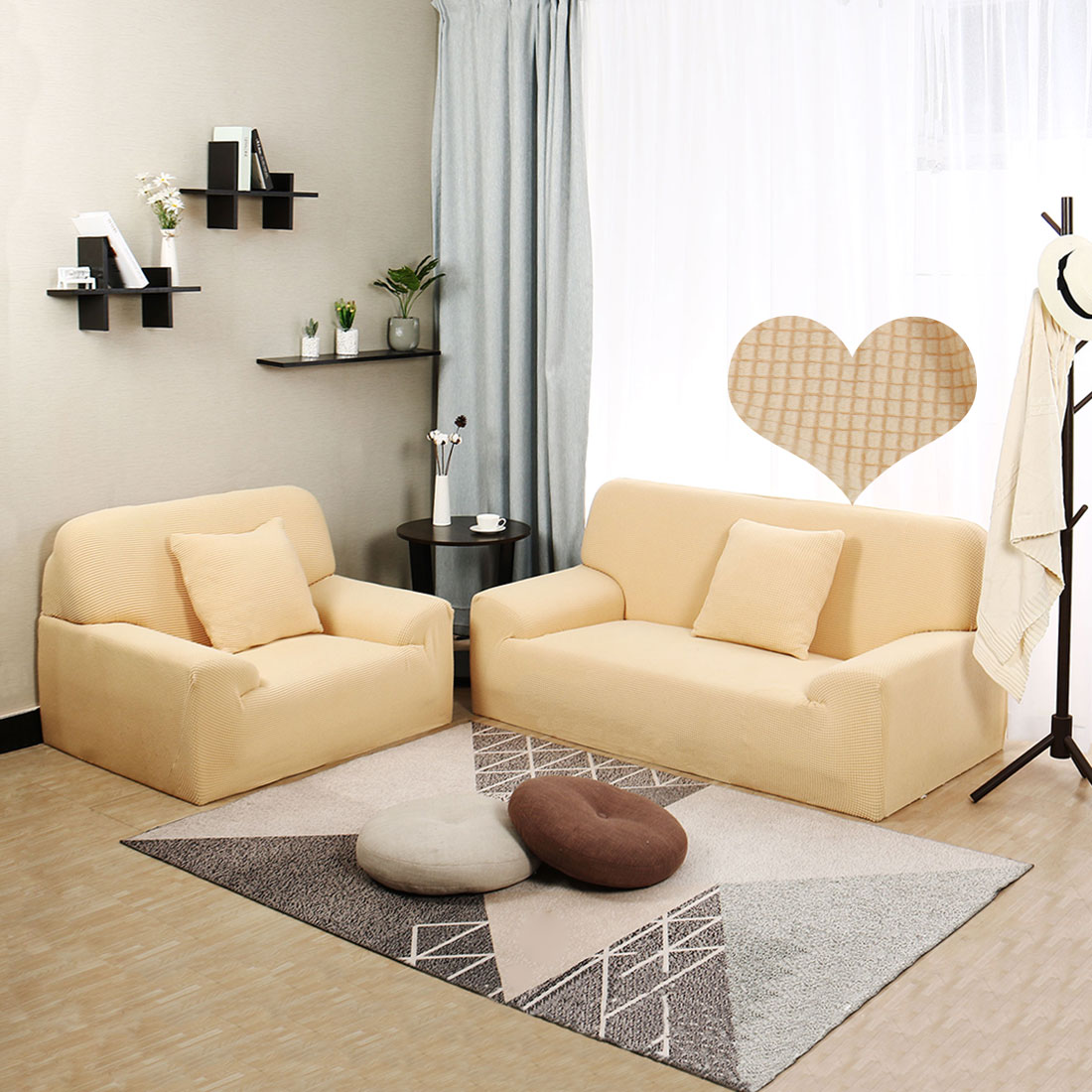 Unique Bargains 1-Piece Jacquard Solid Stretch XL Sofa Slipcover, Yellow