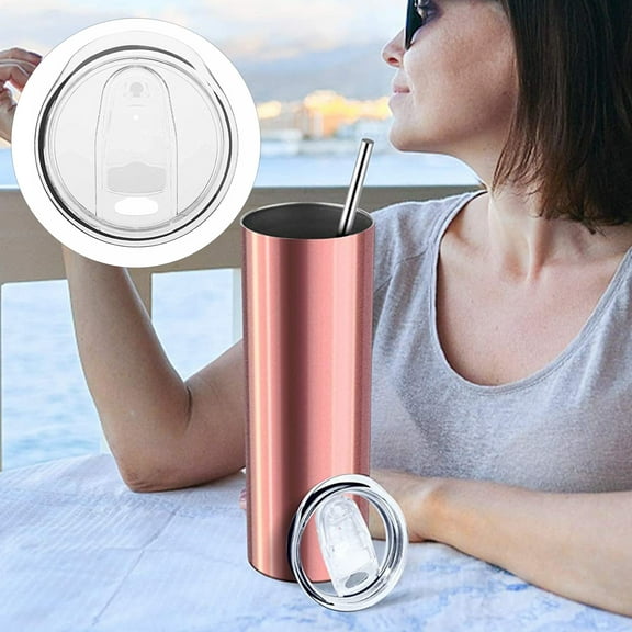 Opvise Cup Lid Food Grade BPA Free Plastic Sliding Transparent Replacement Straw Hole Splash Resistant 20oz Skinny Tumbler Cover Home Supplies Clear