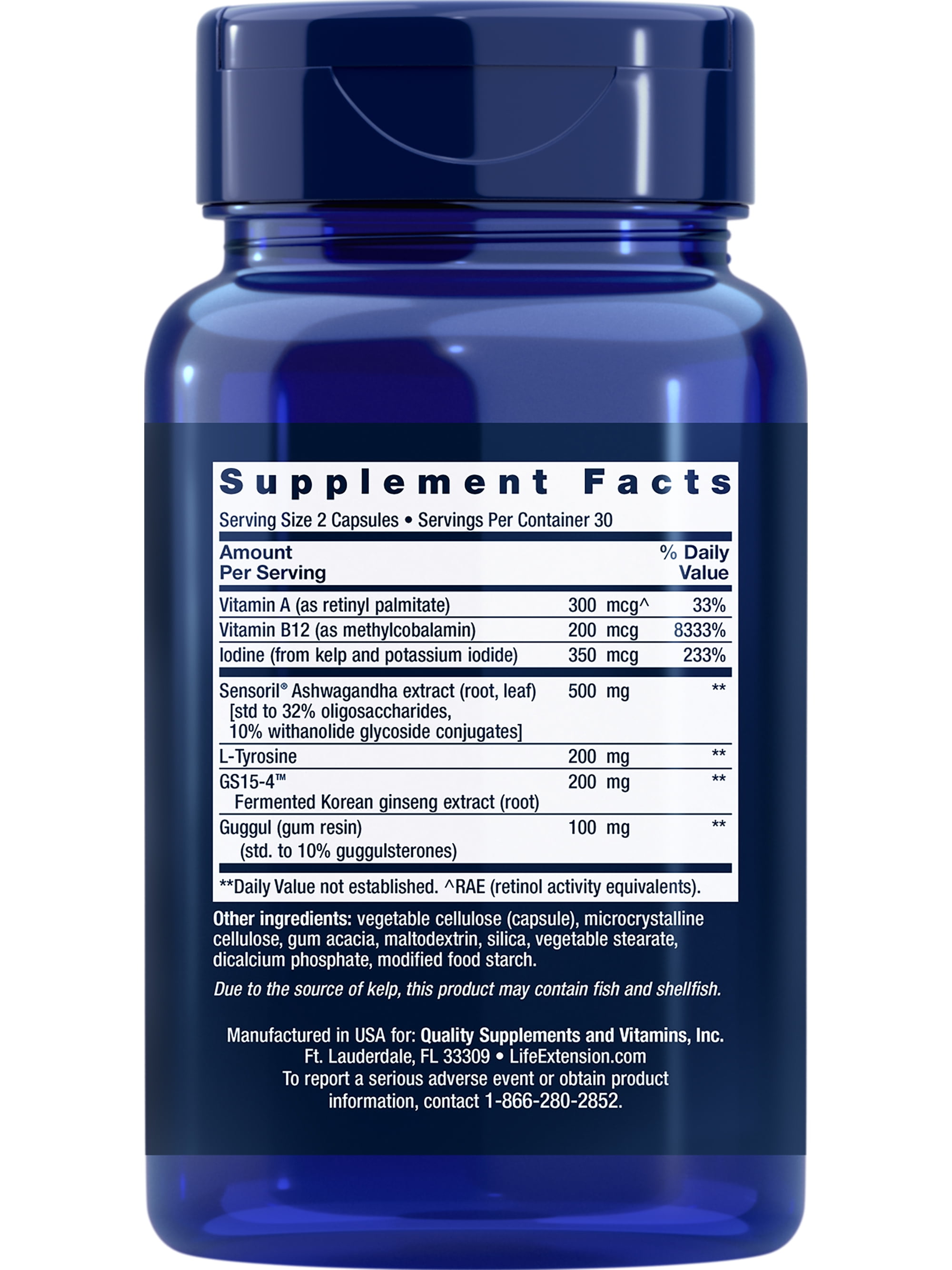 Life Extension Thyroid Support Complex - Thyroid Health Support Supplement with Vitamins A, B, Iodine, Magnesium, L-Tyrosine, Ashwagandha & Ginseng for Energy – Non-GMO, Gluten-Free - 60 Capsules