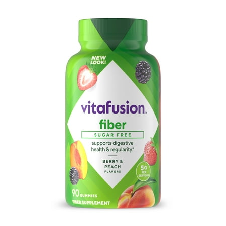 vitafusion Fiber Gummies, Digestive Health, Sugar-Free, Mixed Fruit, 90 Count