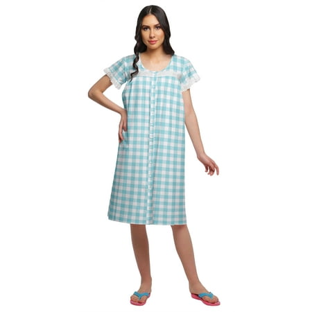 

Moomaya Womens Knee Length Cotton Short Sleeve Nightdress Printed Night Gown