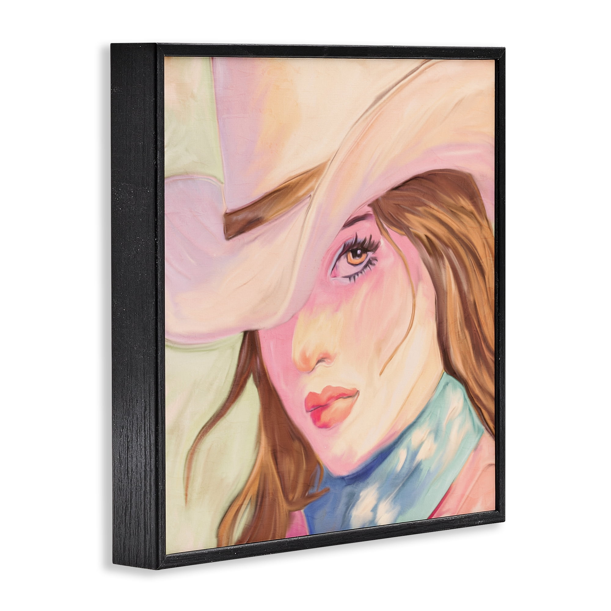 Pastel Cowgirl Brunette Black Framed Giclee Art, design by Kim Allen