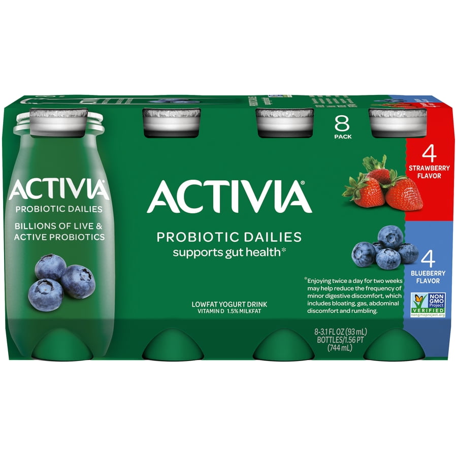 Activia Probiotic Dailies Strawberry & Blueberry Lowfat Yogurt Drink 8