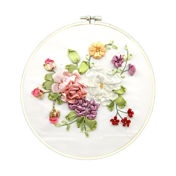 CCOCC Embroidery Beginner Kit DIY Floral Silk Ribbon Embroidery Cross Stitch Stamped 3D Embroidery Kit