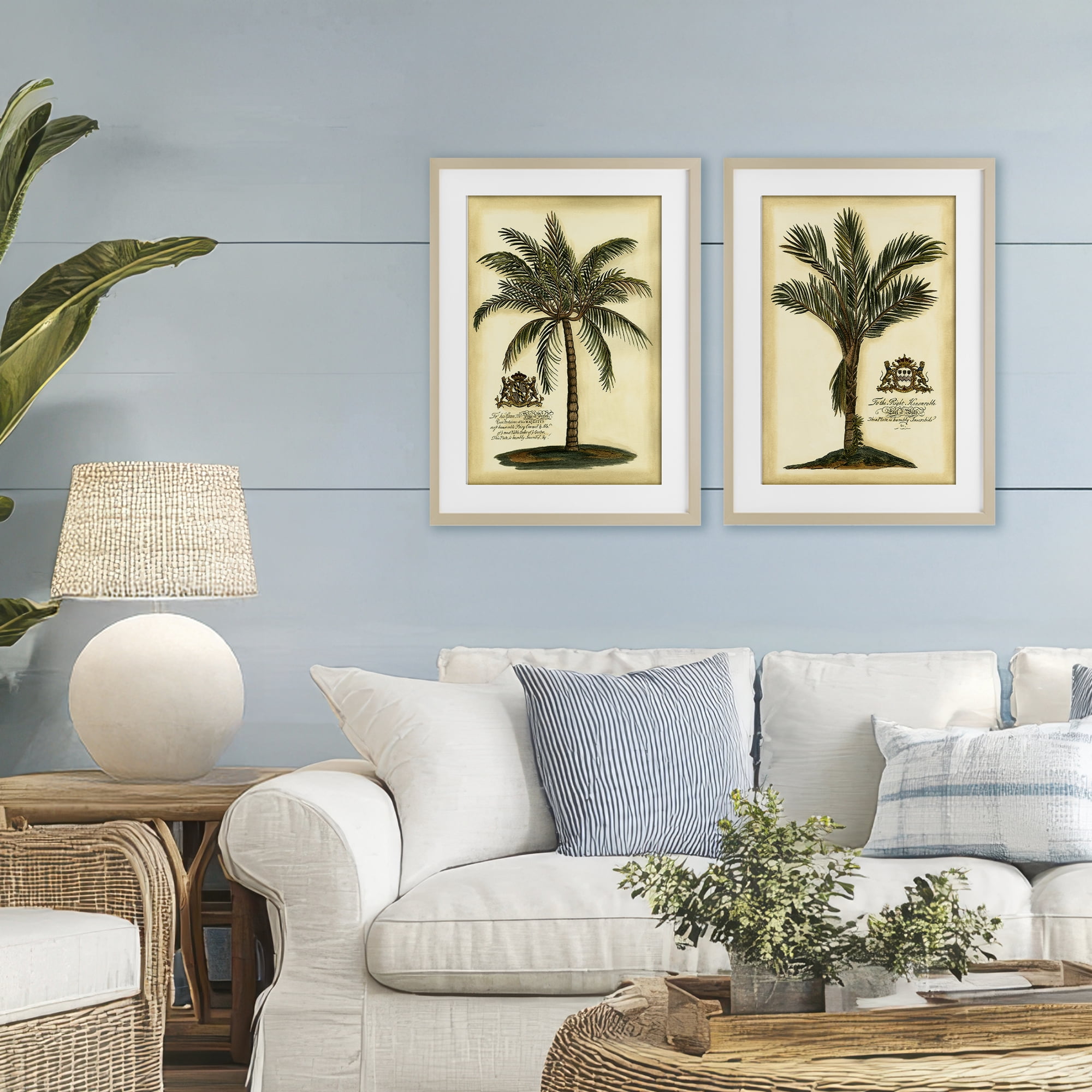 Stupell Industries Vintage Historical Palms 2 Piece Birch Framed Print Under Glass Set, design by Vision Studio