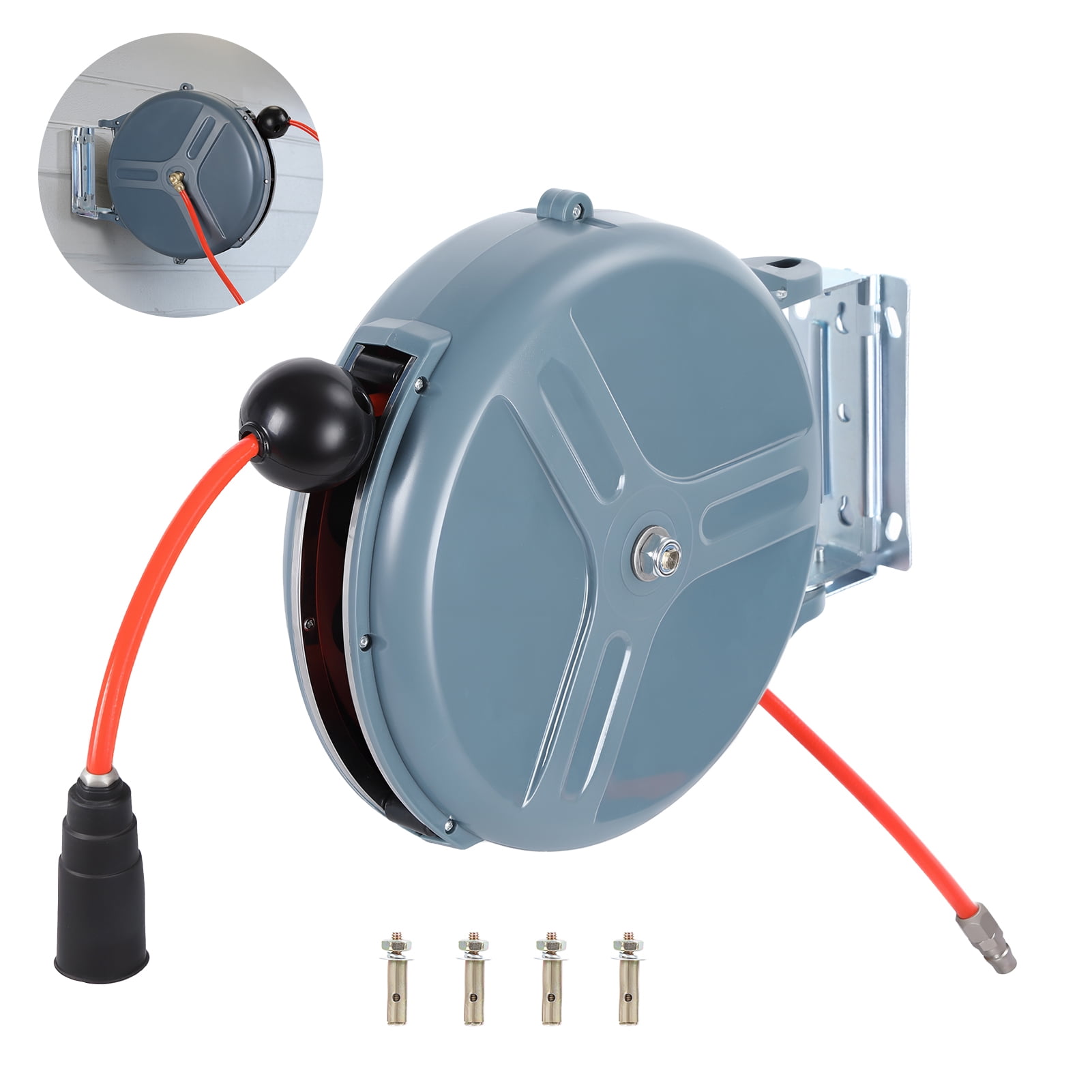 50ft Retractable Air Hose Reel with 3/8" PU Hose, 300 PSI Max Pressure, Heavy Duty Automatic Rewind & Locking Mechanism, Wall/Ceiling Mountable, Lightweight Air Compressor for Garage Workshop