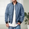 thumbnail image 3 of LZHGirlshop Men's Lightweight Bomber Jacket Casual Windbreaker Flight Coat Zip Up Textured Jacket with Pocket,Blue,3XL, 3 of 7