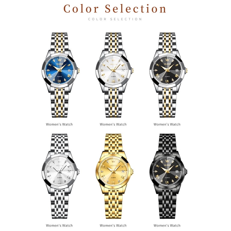 NEW, OLEVS LADIES ANALOG QUARTS DIAMOND ACCENT MARKERS, TWO/TONED LINK WATCH Amazon.com: OLEVS Automatic Self Winding Watch for Women  main image 4