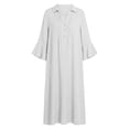 thumbnail image 4 of Dress for Women Linen Loose Pocket Three Quarter Sleeve Long Dresses White M, 4 of 6