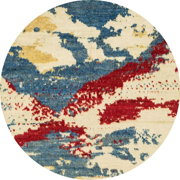 Ahgly Company Machine Washable Indoor Round Abstract Purple Area Rugs, 8' Round