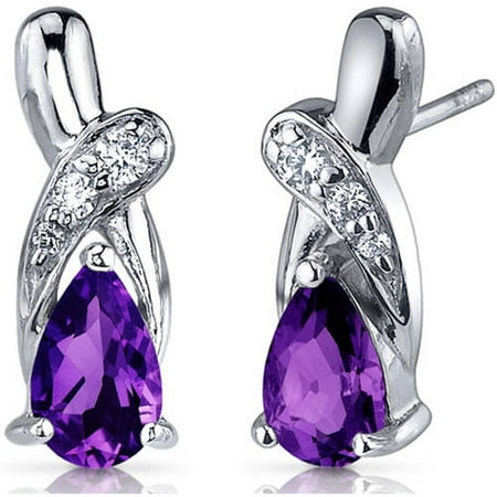 - 1.50 Carat T.G.W. Pear-Shape Amethyst Cubic Zirconia Accent Rhodium over Sterling Silver Drop Earrings