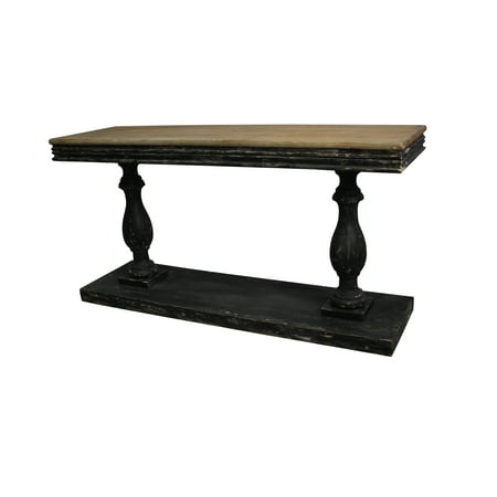 DecMode Rectangular Textured Natural & Black Wood Console Table w