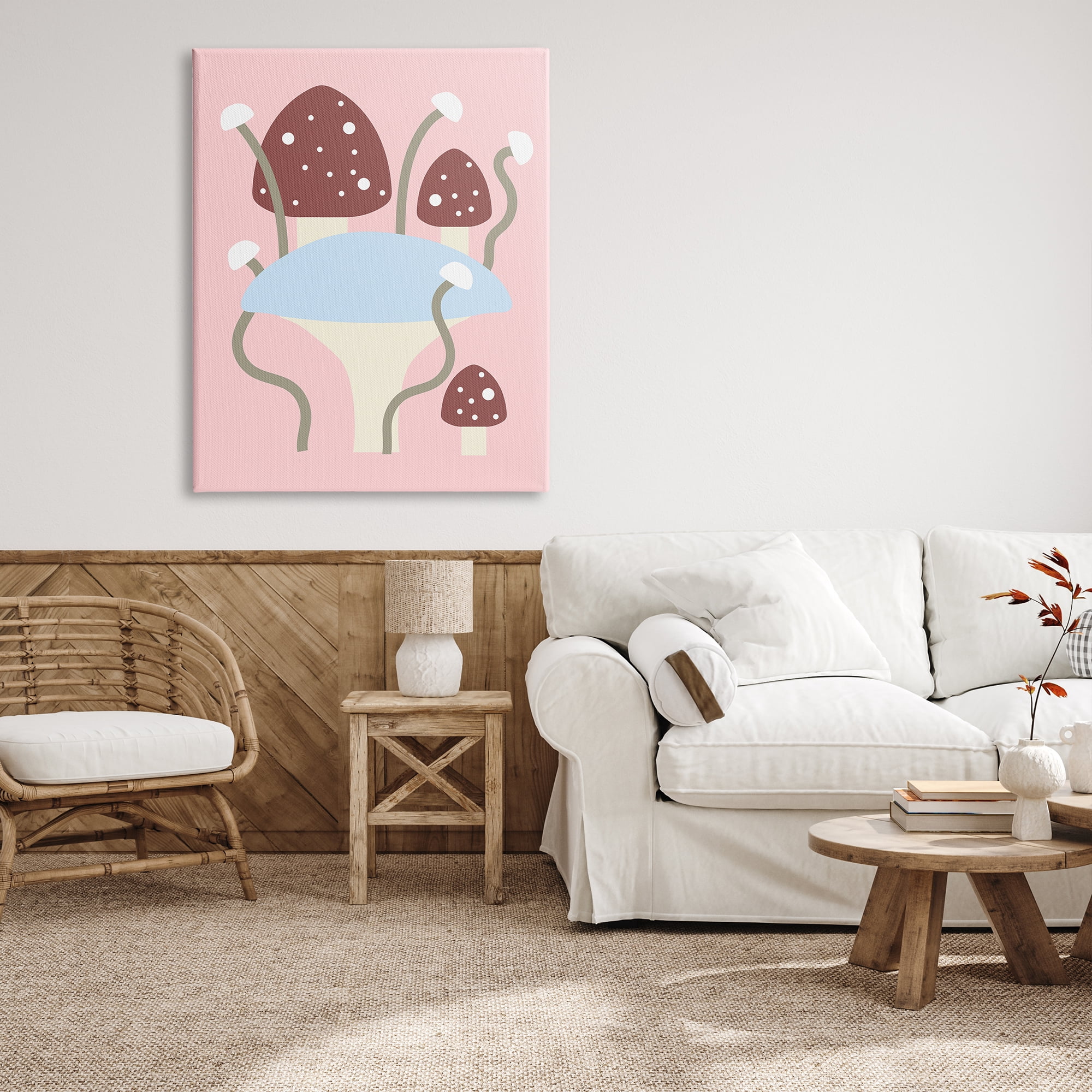 Stupell Industries Fun Mushrooms on Pink Botanical & Floral Painting Gallery Wrapped Canvas Art Print Wall Art, 36 x 48