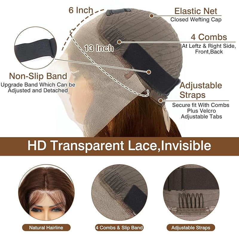 Chocolate Brown Lace Front Wigs Human Hair Pre Plucked 13x6 Straight Lace Front Wigs Human Hair 200% Density Colored #4 Light Brown Glueless Wig HD Lace Frontal Wigs for Women 36inch