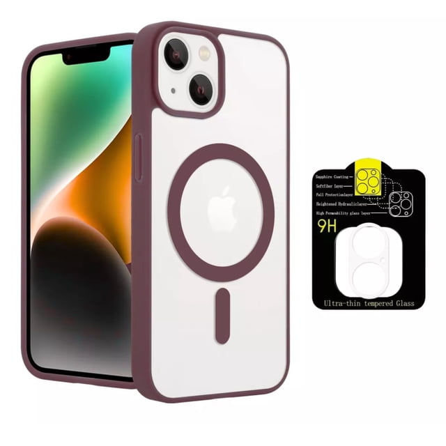 Kit Mica Cámara Para Iphone 16 + Funda Case Transparente para Iphone 16 plus / Vino