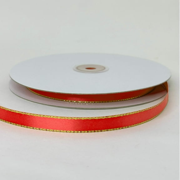 JenlyFavors 3/8" Double Face Satin Ribbon with Gold edge Coral 50 Yards
