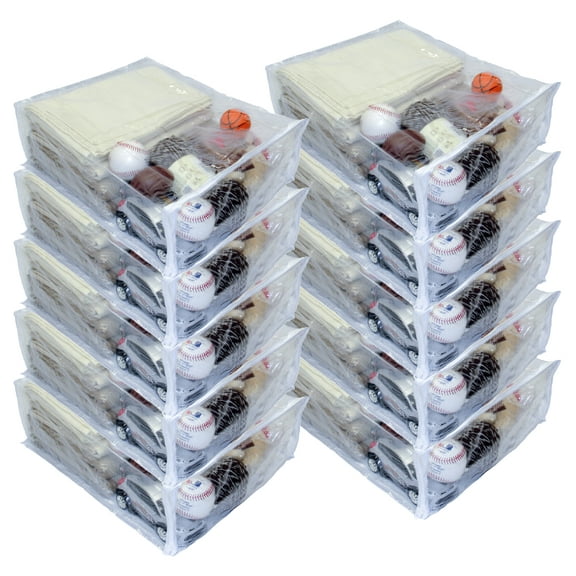 10-Pack Heavy Duty Vinyl Zippered Closet Storage Bags (Clear) for Sweaters, Blankets, Comforters, Bedding Sets and Much More! (15" x 18" x 6") 7 Gallon
