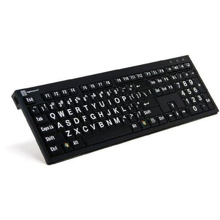Logickeyboard LargePrint Nero White on Black PC Keyboard | XL Printed Slim Line Keyboard White on