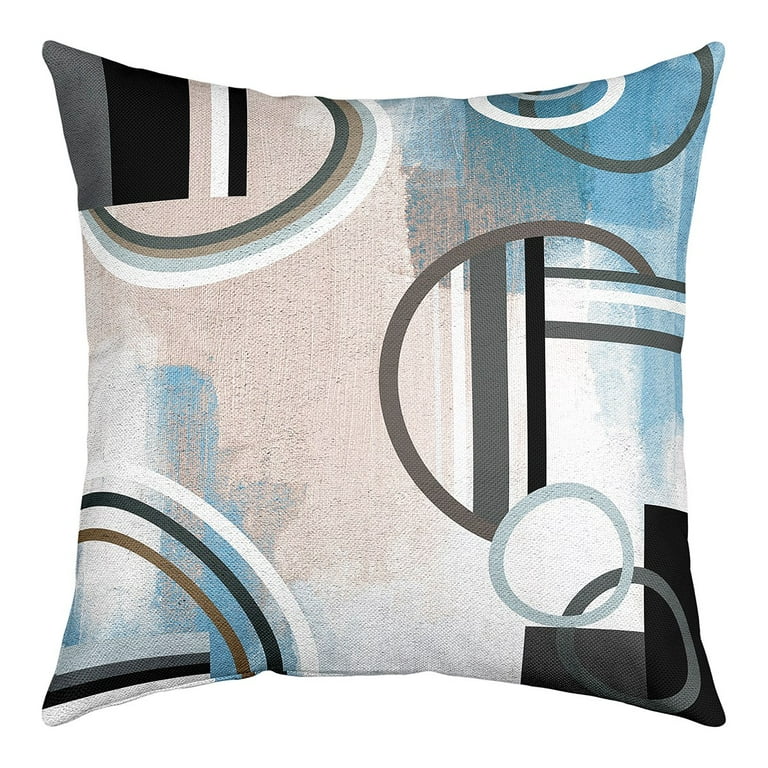 Pack of 2 Ombre Geometric Throw Pillow Covers 24x24 Inch Navy Blue Pillow Covers for Bed Couch Grunge Geometry Cushion Covers Modern Circles Swirls Decorative Pillow Covers Watercolor Bedroom Decor Wa...