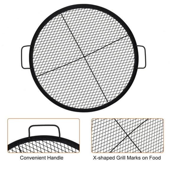 Adoolla 30.5" Round Cooking Grate for Fire Pit, Cross-Marks Campfire Grill Grate with Handle