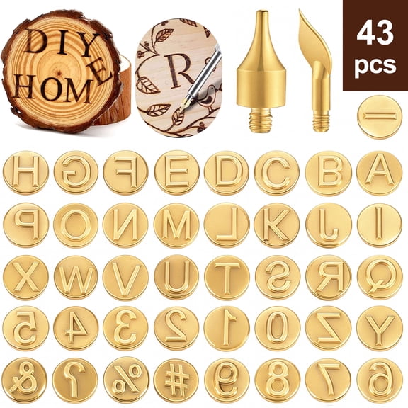 Wood Burning Tips Letters Kit, TSV 43pcs Wood Burning Alphabet Template for Wooden Burner Craft DIY Embossing Carving