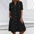 thumbnail image 3 of Summer Dress for Women Trendy Button Down Shirt Dress Faux Denim Jean Short Sleeve Casual Dress with Pockets (XL, Black), 3 of 8