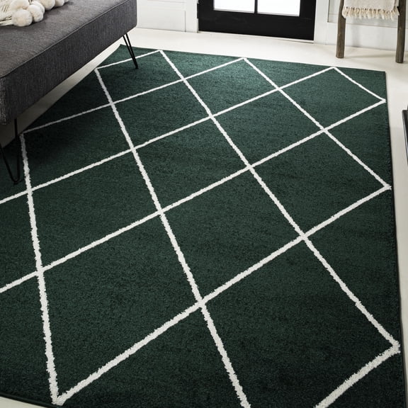 JONATHAN Y SUPERSOFT 4 x 6 Area Rug, Cole Minimalist Diamond Trellis - Green/White, SEU102D-4