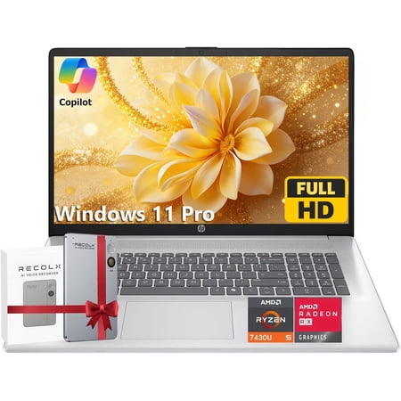 HP 17 inch Laptop, AMD Ryzen 5 7430U, 8GB RAM, 256GB NVMe SSD Windows 11 Pro, 17.3" FHD IPS, Copilot AI, Numeric Keyboard