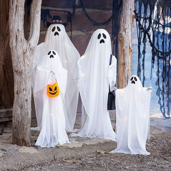 5 Ft. 2 3/4" Light-Up Ghost Family Standing Halloween Decorations - 4 Pc.