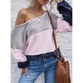 thumbnail image 3 of Women Top Color Block Stitching 3 4 1 Plush Sweatshirt Off Shoulder Round Neck Hoodie Fall Clothes, S, 3 of 8