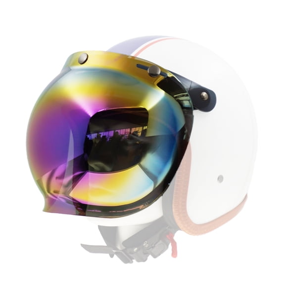 Hot Rides Retro Universal Motorcycle Helmet Visor Lens Wind Shield 3-Snap Buttons With Removable Flip Up Base Adapter Fit For Open Face Helmet (Bubble/Rainbow)
