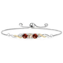 925 Sterling Silver and 10K Yellow Gold Peach Morganite Red Garnet and White Lab Grown Diamond Tennis Bracelet for Women (2.42 Cttw, Gemstone October Birthstone, Fully Adjustable up to 9 inch)