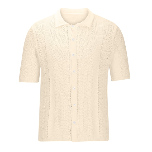 Birdeem Chemises pour Hommes Mode Tricot Décontracté Couleur Unie Manches Courtes Col Rabattu Blouse Chemise