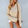 thumbnail image 4 of Khaki XL Women's V-Neck Sweater, Loose & Breathable Thermal Knit Top, Long Sleeve Pullover for Winter, 4 of 8