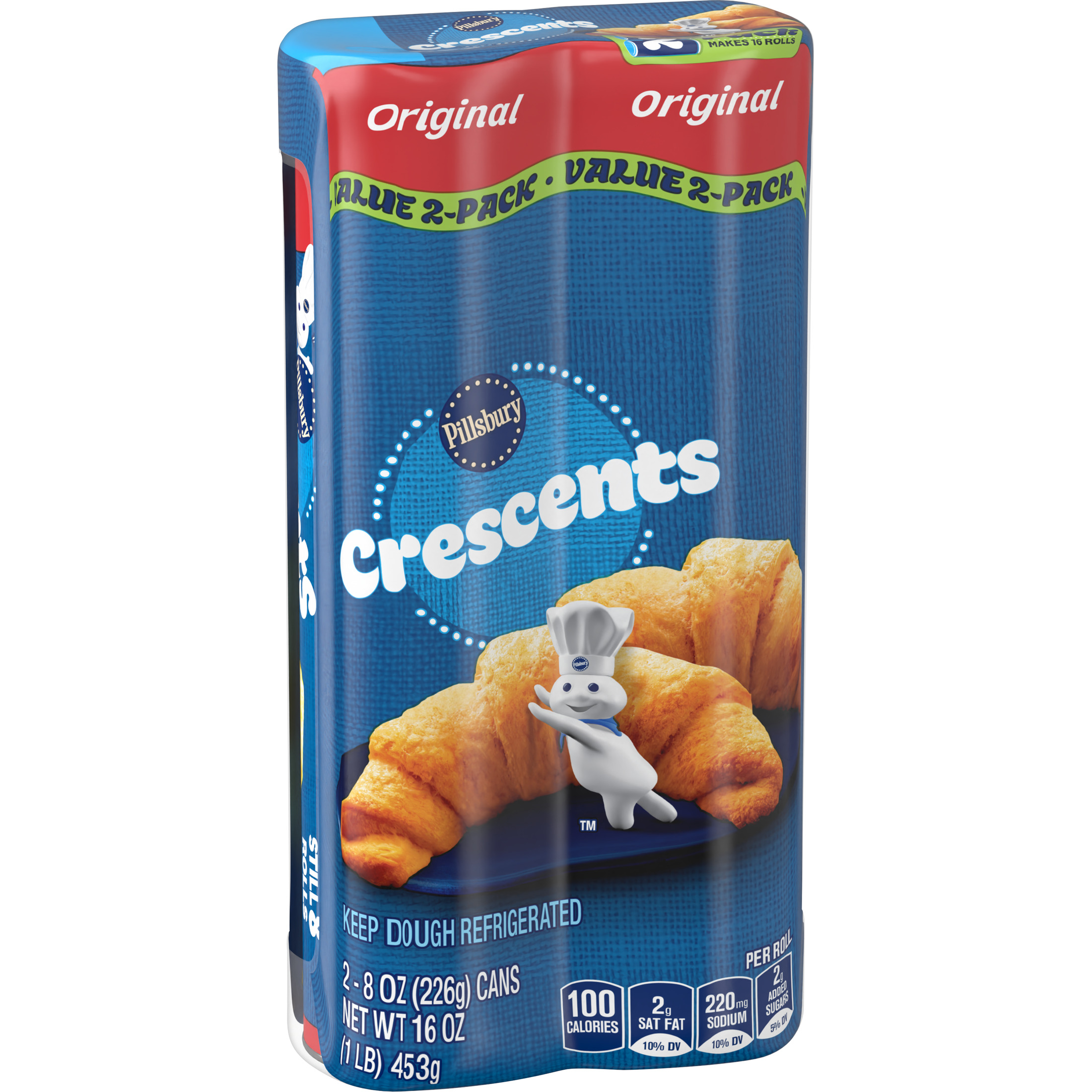 Pillsbury Crescent Rolls, Original Refrigerated Canned Pastry Dough, Value 2-Pack, 16 Rolls, 16 oz