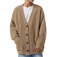 thumbnail image 2 of Mens Cardigan Sweater Button Down Long Sleeve V Neck Cable Knit Sweater with Pockets Khaki S, 2 of 4