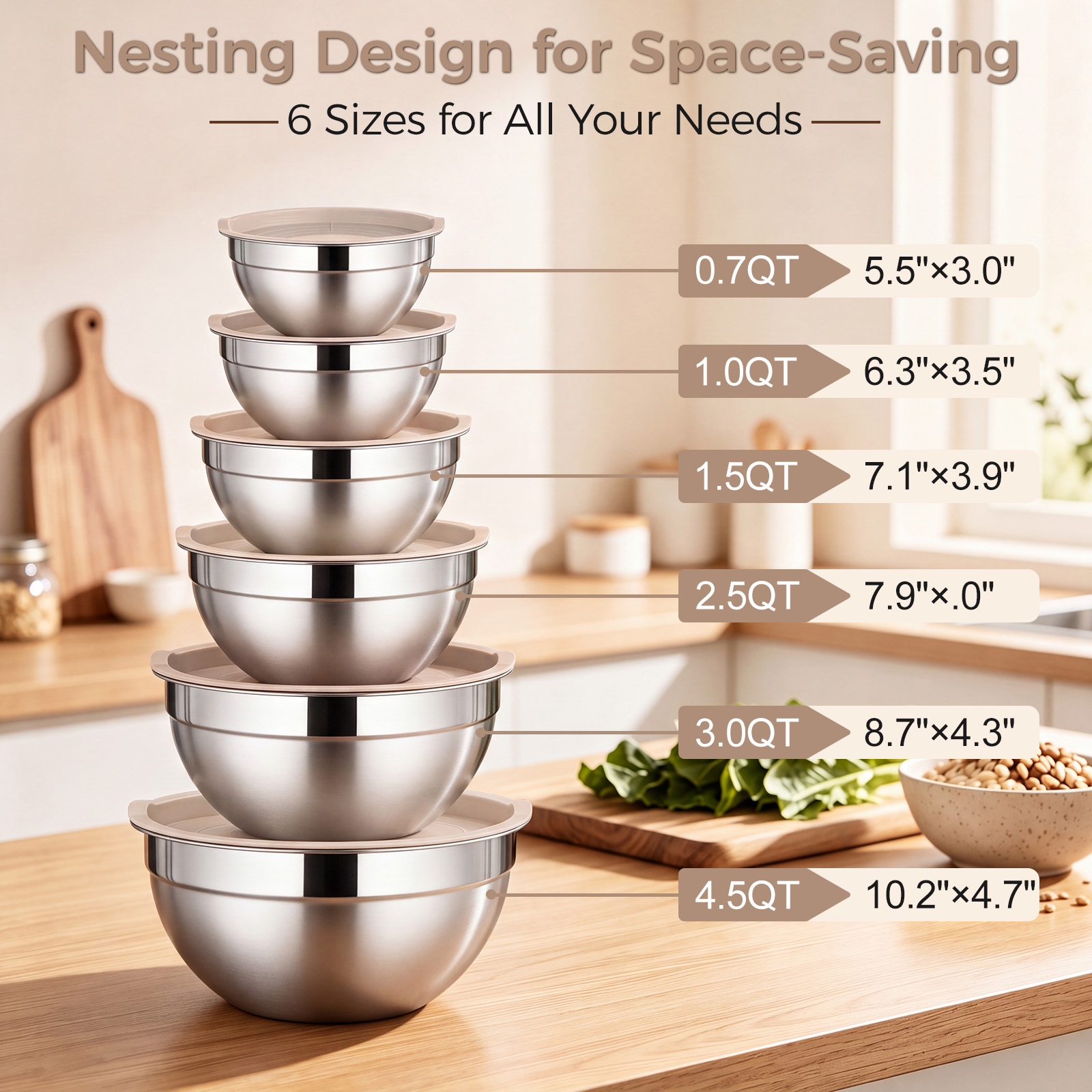 Walchoice 6-Piece Stainless Steel Mixing Bowl Set with Lids photo 2