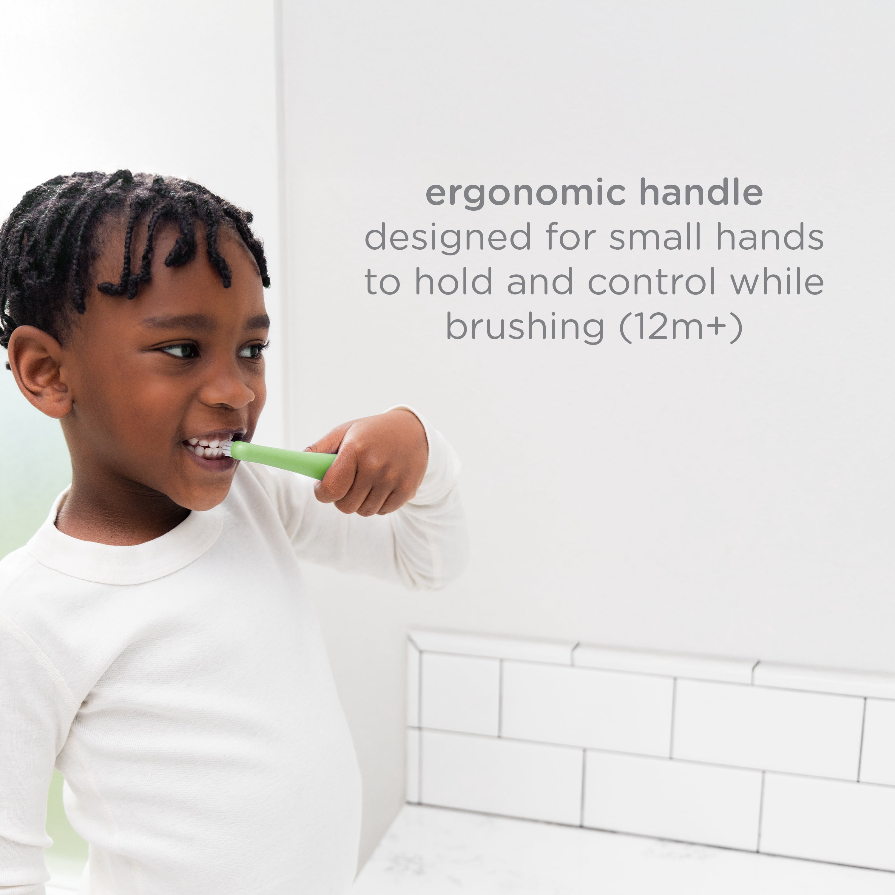Ubbi Toddler Training Toothbrush Set, Soft Bristled & Gentle Manual Toothbrushes for Baby, Smoothie Purple & Zest Green