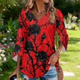 thumbnail image 4 of Iaqnaocc Womens Summer Tops 3/4 Sleeve Casual Crew Neck Blouses Vintage Floral Print Tees Blouses Basic Loose T Shirts Multicolor L, 4 of 7
