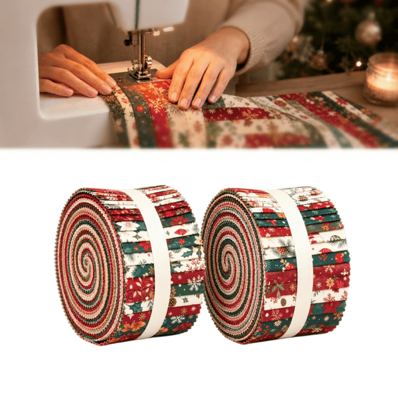 Jelly Roll Fabric for Quilting, Pre-Cut Strips in Vivid Colors, Assorted Fabric Strips With Different Christmas Patterns for Quilts Sewing Patchwork Diy Crafts Home Decor