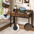 thumbnail image 6 of Extendable Computer Desk with 2 Drawers, Home Office Desk with Pull Out Secondary Desk for Study,Working,Writing，Rustic Brown, 6 of 10