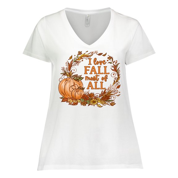 Inktastic I Love Fall Most of All Colorful Autumn Leaves Women's Plus Size V-Neck T-Shirt