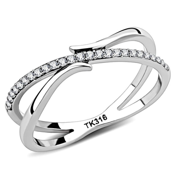 Womens Silver Rings High polished (no plating) Stainless Steel Ring with AAA Grade CZ in Clear DA155