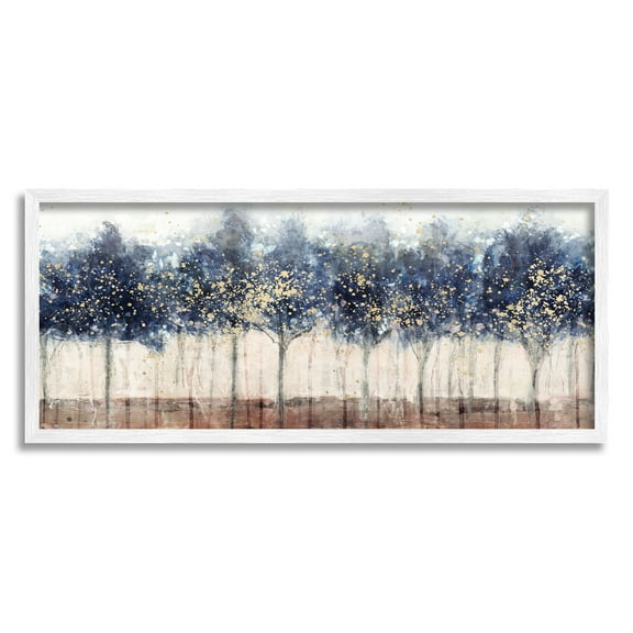 Stupell Industries Trees with Modern Splash Nature Painting White Framed Art Print Wall Art, 24 x 10