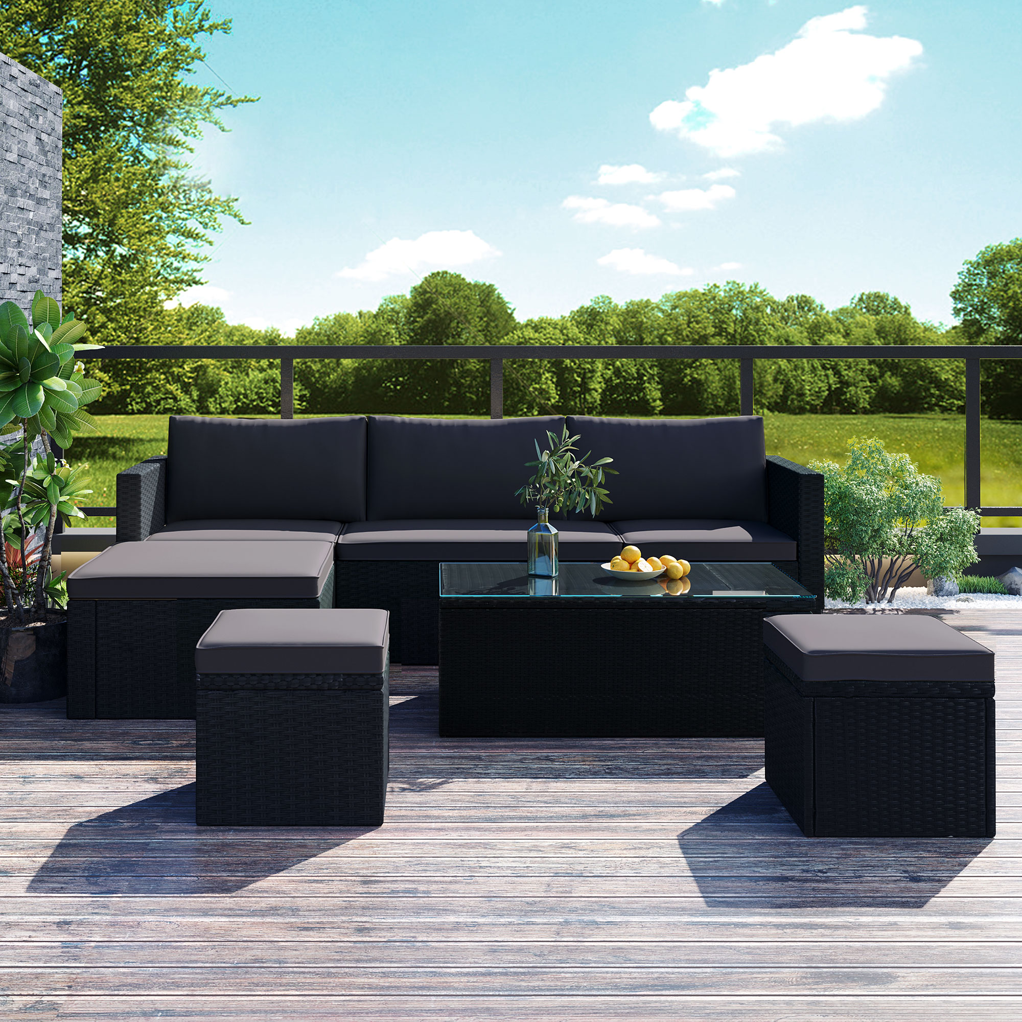 Patio Furniture Sets, Outdoor Sectional Sofa Set Wicker with Adjustable Seat Coffee Table and Ottoman, Outdoor Wicker Sofa Set for Backyard Porch Poolside Garden, Gray - image 2 of 10