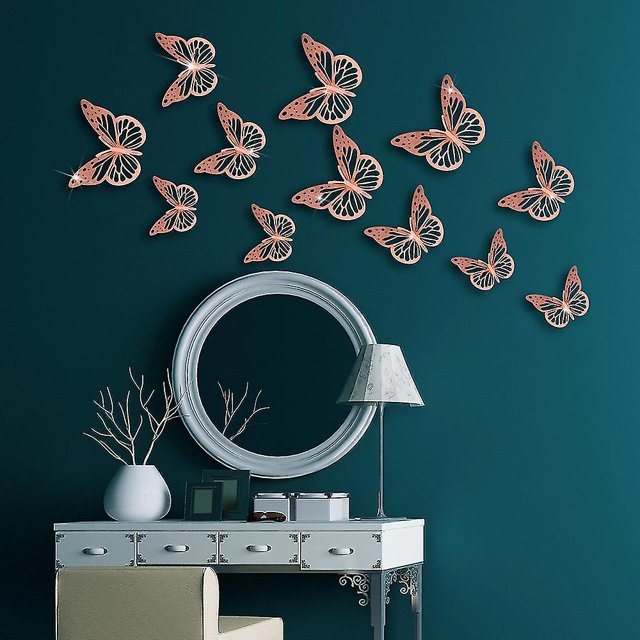 Pegatinas de pared de mariposas 3D, 48 piezas de pegatinas de pared de mariposas doradas, pegatinas decorativas, decoración de fiestas para el hogar, guardería, aula, decoración de