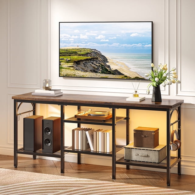 Pinmoco Meuble Télé de 47 Pouces pour Téléviseurs jusqu'à 55 Pouces, Centre de Divertissement avec Rangement, Table Console Multimédia Robuste, Rustique