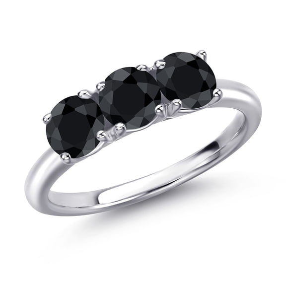 Gem Stone King 925 Sterling Silver Black Sapphire Engagement Ring for Women | 2.07 Cttw | Round 5MM | Gemstone September Birthstone | Size 8